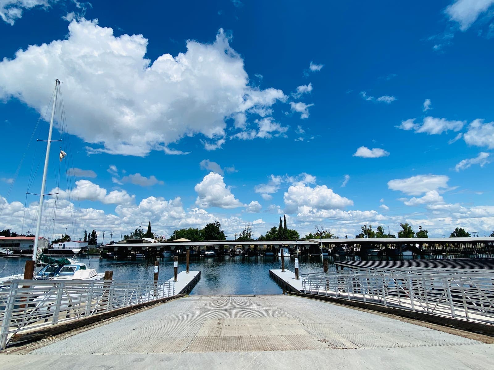 The public launch ramp at Sunset Harbor, looking out across Dutch Slough on a clear day